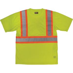 Short-Sleeved Safety T-Shirt with Pocket - High Visibility Lime-Yellow, Silver/Orange, Large, Medium, Small, X-Large, X-Small, 2X-Large, 3X-Large, 4X-Large, 5X-Large, Polyester