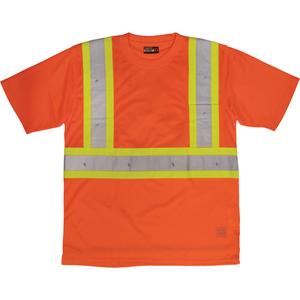 Short-Sleeved Safety T-Shirt with Pocket - High Visibility Orange, Silver/Yellow, Large, Medium, Small, X-Large, X-Small, 2X-Large, 3X-Large, 4X-Large, 5X-Large, Polyester