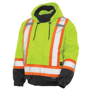 3-in-1 Safety Bomber Jacket - High Visibility Lime-Yellow, Silver/Orange, Large, Medium, Small, X-Large, 2X-Large, 3X-Large, Polyester/Polyurethane, Meets/Exceeds CSA Z96 Class 2 - Level 2