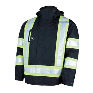 5-in-1 Safety Jacket - Black, Silver/Yellow, Large, 2X-Large, 3X-Large, 4X-Large, 5X-Large, Polyester/Polyurethane, Meets/Exceeds CSA Z96 Class 1 - Level 2
