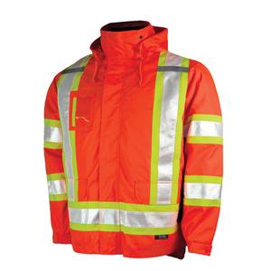 5-in-1 Safety Jacket - High Visibility Orange, Silver/Yellow, Large, Medium, Small, X-Large, X-Small, 2X-Large, 3X-Large, 4X-Large, 5X-Large, Polyester/Polyurethane