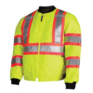 Quilted Safety Jacket - High Visibility Lime-Yellow, Silver/Orange, Large, Medium, Small, X-Large, X-Small, 2X-Large, 3X-Large, 4X-Large, 5X-Large, Polyester, Meets/Exceeds CSA Z96 Class 2 - Level 2