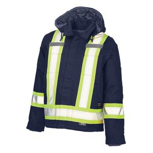Safety Jacket - Navy Blue, Silver/Yellow, Large, Medium, Small, X-Large, 2X-Large, 3X-Large, 4X-Large, 5X-Large, Cotton, Meets/Exceeds CSA Z96 Class 1 - Level 2