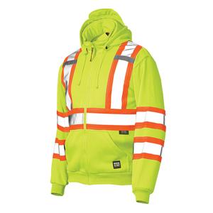 Zip Front Safety Fleece Hoodie - High Visibility Lime-Yellow, Silver/Orange, Large, 4X-Large, 5X-Large, Polyester, Meets/Exceeds CSA Z96 Class 2 - Level 2