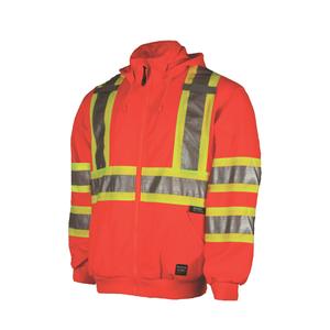 Zip Front Safety Fleece Hoodie - High Visibility Orange, Silver/Yellow, Large, 4X-Large, 5X-Large, Polyester, Meets/Exceeds CSA Z96 Class 2 - Level 2