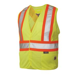 5-Point Tearaway Safety Vest - High Visibility Lime-Yellow, Orange & Silver, Large/X-Large, Small/Medium, 2X-Large/3X-Large, Polyester, Meets/Exceeds CSA Z96 Class 2 - Level 2