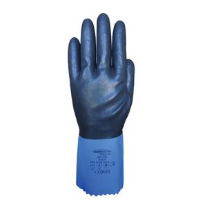 Full-Dipped Chemical Resistant Gloves - X-Large/10, Small/7, Medium/8, Large/9, 2X-Large/11, 11.8", 59-mil, Pinked, Chloroprene, Poly-Cotton, Blue
