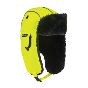 N-Ferno® 6802 Classic Trapper Hat - Nylon, Synthetic Fur, High-Visibility Lime Green, Small/Medium, Large/X-Large