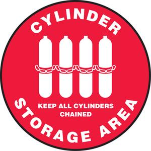 "Cylinder Storage Area" Slip-Gard™ Floor Sign - Flat, English with Pictogram, Vinyl, Adhesive, Cylinder Storage, Red/White, 17"
