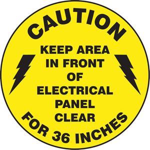 "Keep Area In Front of Electrical Panel Clear" Slip-Gard™ Floor Sign - Flat, English with Pictogram, Vinyl, Adhesive, Keep Area In Front Of Electrical Panel Clear For 36 Inches, Black/Yellow, 17"