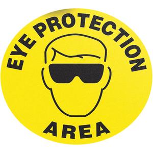 "Eye Protection" Slip-Gard™ Floor Sign - Flat, English with Pictogram, Vinyl, Adhesive, Eye Protection Area, Black/Yellow, 8"