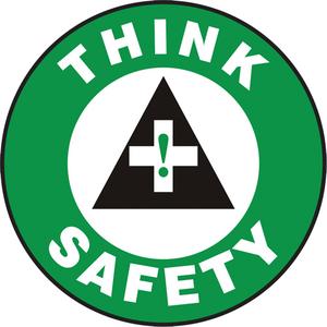 "Think Safety" Slip-Gard™ Floor Sign - Flat, English with Pictogram, Vinyl, Adhesive, Think Safety, Green/Black/White, 17"