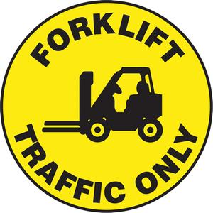 "Forklift Traffic Only" Slip-Gard™ Floor Sign - Flat, English with Pictogram, Vinyl, Adhesive, Forklift Traffic Only, Black/Yellow, 17"