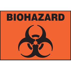 Biohazard Safety Label - Vinyl, 3.5", 5", Adhesive, English with Pictogram, Chemicals and Hazardous Materials, Black/Orange