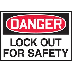"Lock Out" Label - Vinyl, 3.5", 5", Adhesive, English, Specific Hazards, Danger - Lockout for Safety, Red/Black/White