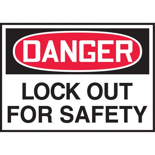 "Lock Out" Label - Vinyl, 3.5", 5", Adhesive, English, Specific Hazards, Danger - Lockout for Safety, Red/Black/White