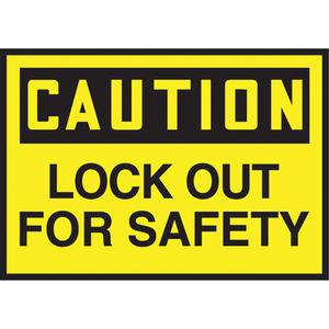 "Lock Out" Label - Vinyl, 3.5", 5", Adhesive, English, Specific Hazards, Caution - Lockout for Safety, Black/Yellow