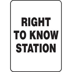 "Right To Know Station" Sign - Plastic, Aluminum, 10", 14", Bolt-On, English, Safety Incentive and Motivational, Black/White