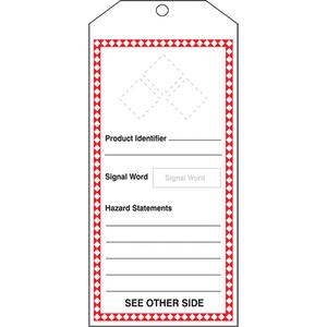 GHS Jumbo Safety Tag - English, Cardstock, 3-7/8", 8-1/2", Package