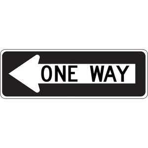One Way Left Arrow Lane Guidance Sign - Aluminum, 12", 36", Bolt-On, English with Pictogram, Traffic, Black/White