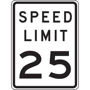 25 Km Speed Limit Sign - Aluminum, 18", 12", Bolt-On, English, Traffic