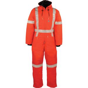 Reflective Insulated Coveralls - Orange, Silver, 2X-Large, 3X-Large, 4X-Large, 5X-Large, Polyester, Meets/Exceeds CSA Z96 Class 3 - Level 2, Regular, Polyester fiber fill insulation, Industrial wash