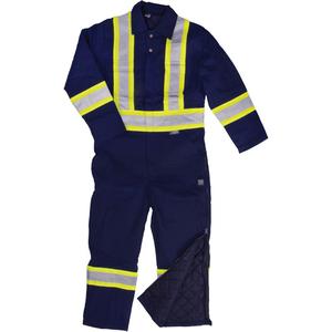 Reflective Duck Coveralls - Navy Blue, Silver, 2X-Large, Small, Medium, Large, X-Large, 3X-Large, 4X-Large, 5X-Large, Cotton, Meets/Exceeds CSA Z96 Class 1 - Level 2, 10 oz 100% cotton duck