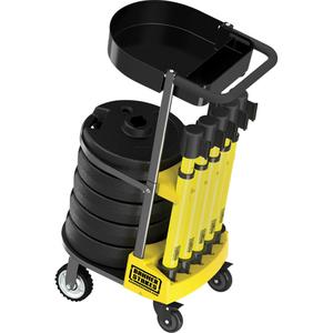 PLUS Barrier Post Cart Kit with Tray - Metal, Yellow, 42", 75', 22"-42", CAUTION, 15'