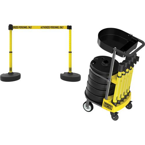 PLUS Barrier Post Cart Kit with Tray - Metal, Yellow, 42", 75', 22"-42", AUTHORIZED PERSONNEL ONLY, 15' - Image 3