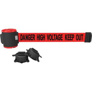 Wall Mount Barrier - Plastic, Red, Red, Danger High Voltage Keep Out, 30', Magnetic Mount