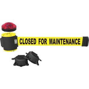 Wall Mount Barrier with Light Kit - Plastic, Yellow, Yellow, Closed for Maintenance, 30', Magnetic Mount