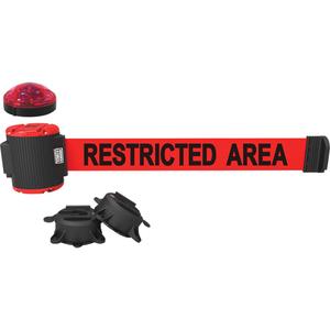 Wall Mount Barrier with Light Kit - Plastic, Red, Red, Restricted Area, 30', Magnetic Mount