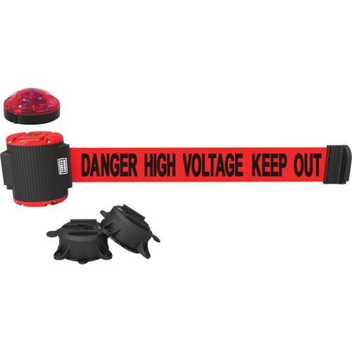 Wall Mount Barrier with Light Kit - Plastic, Red, Red, Danger High Voltage Keep Out, 30', Magnetic Mount
