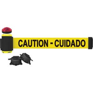 Wall Mount Barrier with Light Kit - Plastic, Yellow, Yellow, Caution - Cuidado, 7', Magnetic Mount