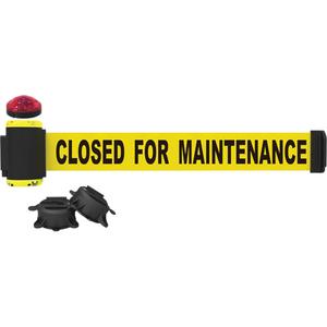 Wall Mount Barrier with Light Kit - Plastic, Yellow, Yellow, Closed for Maintenance, 7', Magnetic Mount