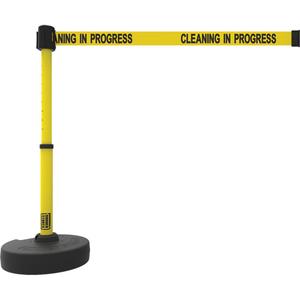 PLUS Barrier Post Set - 42", Plastic, Yellow, Yellow, 15', Cleaning In Progress, 22"-42"