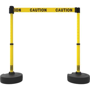 PLUS Barrier Post Set X2 - 42", Plastic, Yellow, Yellow, 15', Caution, 22"-42"