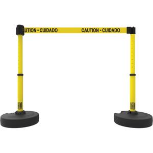 PLUS Barrier Post Set X2 - 42", Plastic, Yellow, Yellow, 15', Caution - Cuidado, 22"-42"