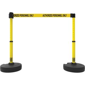 PLUS Barrier Post Set X2 - 42", Plastic, Yellow, Yellow, 15', Authorized Personnel Only, 22"-42"