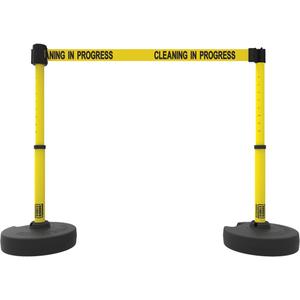 PLUS Barrier Post Set X2 - 42", Plastic, Yellow, Yellow, 15', Cleaning In Progress, 22"-42"