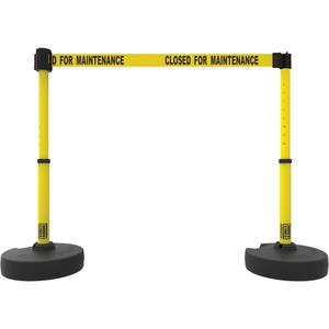 PLUS Barrier Post Set X2 - 42", Plastic, Yellow, Yellow, 15', Closed for Maintenance, 22"-42"