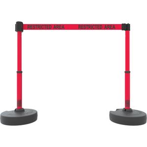 PLUS Barrier Post Set X2 - 42", Plastic, Red, Red, 15', Restricted Area, 22"-42"