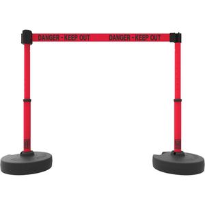 PLUS Barrier Post Set X2 - 42", Plastic, Red, Red, 15', Danger; Keep Out, 22"-42"