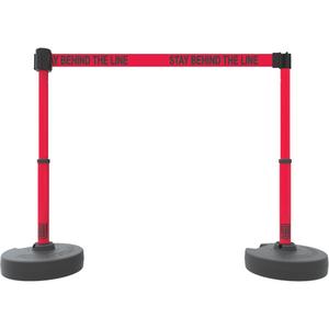 PLUS Barrier Post Set X2 - 42", Plastic, Red, Red, 15', Stay Behind the Line, 22"-42"
