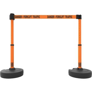 PLUS Barrier Post Set X2 - 42", Plastic, Orange, Orange, 15', Danger - Forklift Traffic, 22"-42"