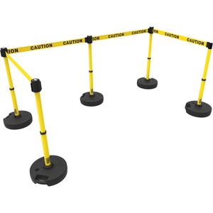 PLUS Barrier Post Set X5 - 42", Plastic, Yellow, Yellow, 15', Caution, 22"-42"