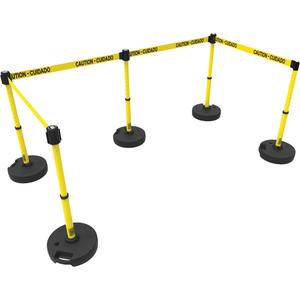 PLUS Barrier Post Set X5 - 42", Plastic, Yellow, Yellow, 15', Caution - Cuidado, 22"-42"