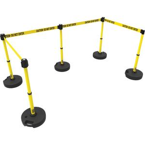 PLUS Barrier Post Set X5 - 42", Plastic, Yellow, Yellow, 15', Caution Do Not Enter, 22"-42"