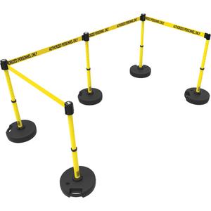 PLUS Barrier Post Set X5 - 42", Plastic, Yellow, Yellow, 15', Authorized Personnel Only, 22"-42"