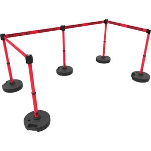 PLUS Barrier Post Set X5 - 42", Plastic, Red, Red, 15', Restricted Area, 22"-42"